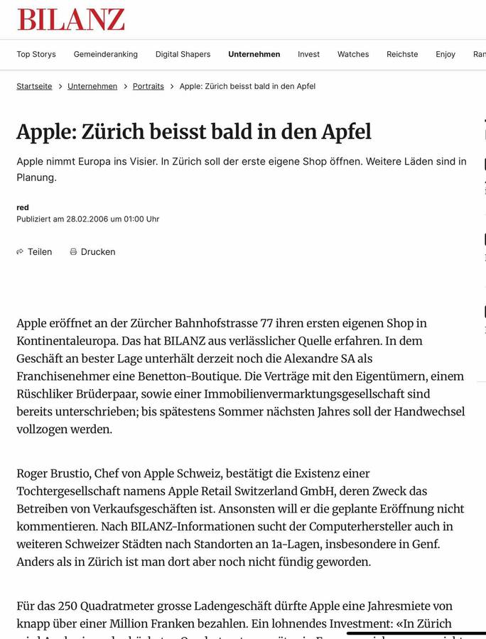 Apple: Zürich beisst bald in den Apfel