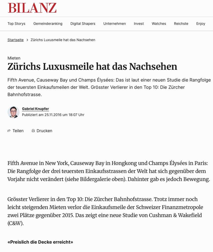 Zürichs Luxusmeile hat das Nachsehen