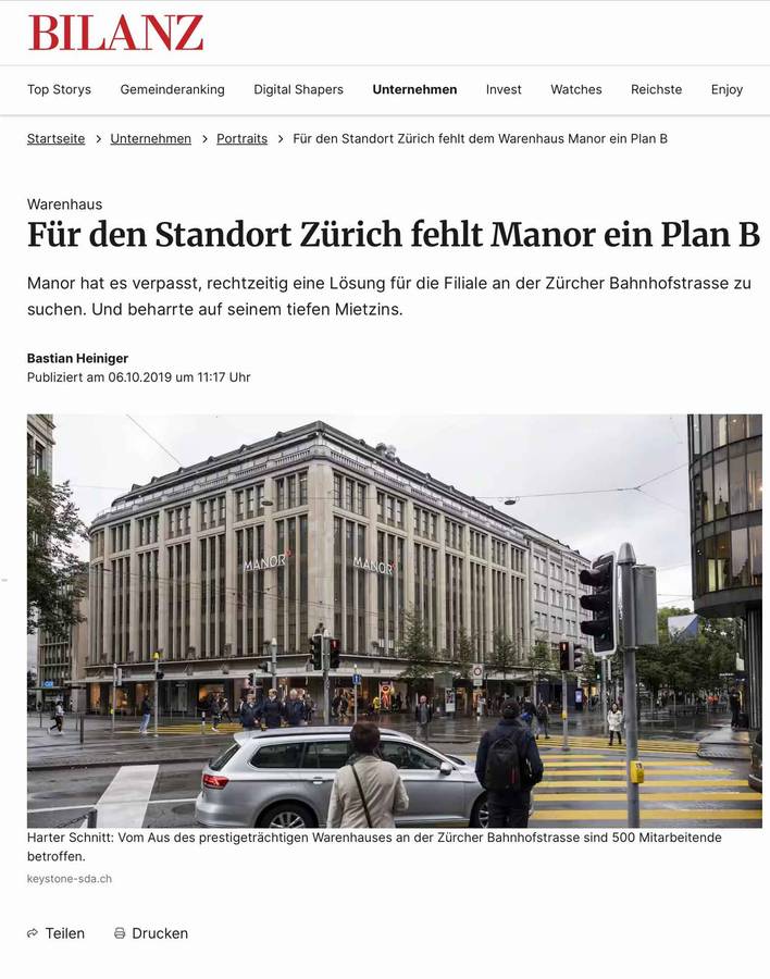 Für den Standort Zürich fehlt Manor ein Plan B