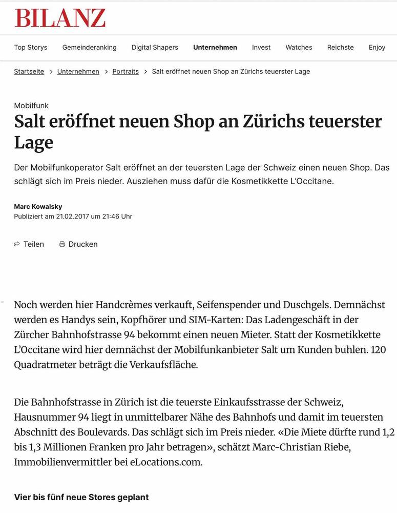 Salt eröffnet neuen Shop an Zürichs teuerster Lage