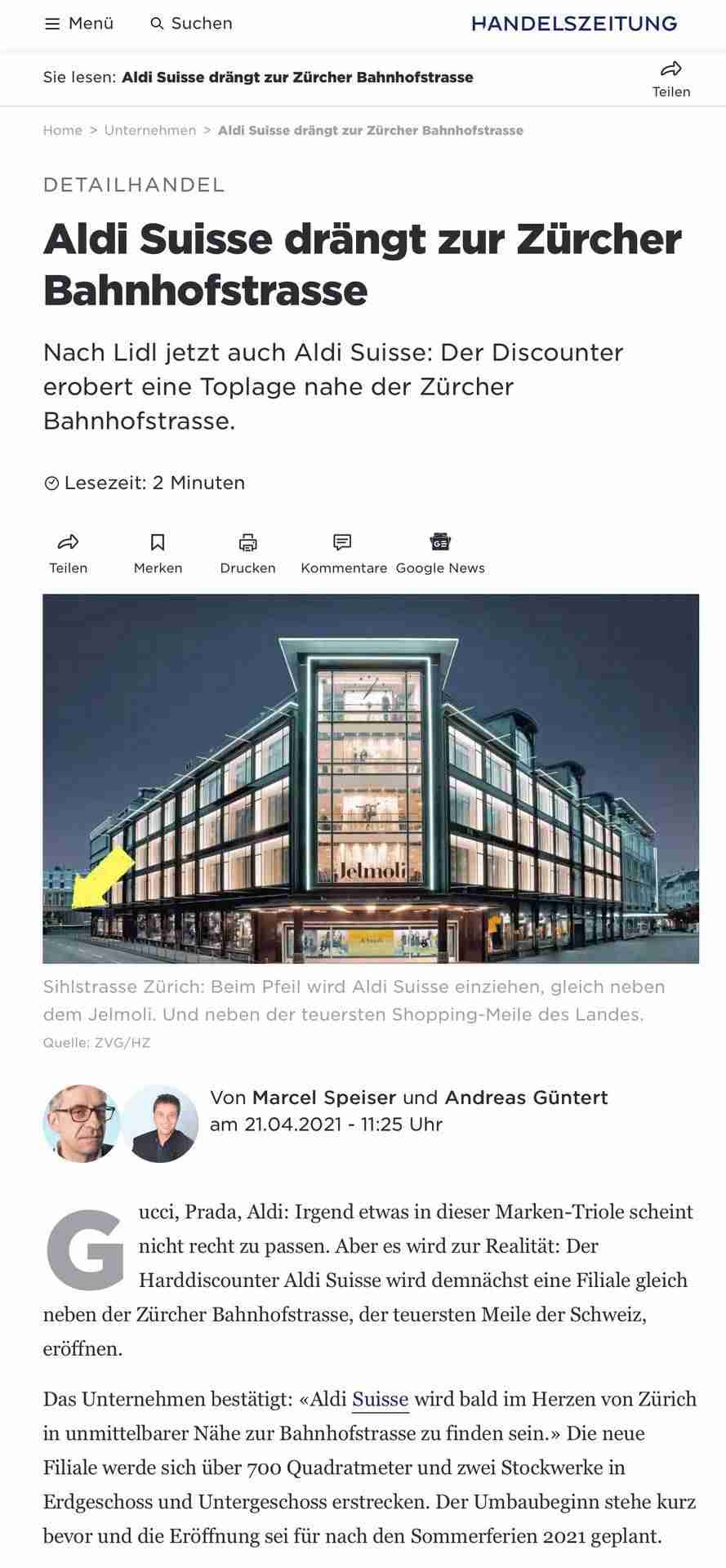 Aldi Suisse drängt zur Zürcher Bahnhofstrasse