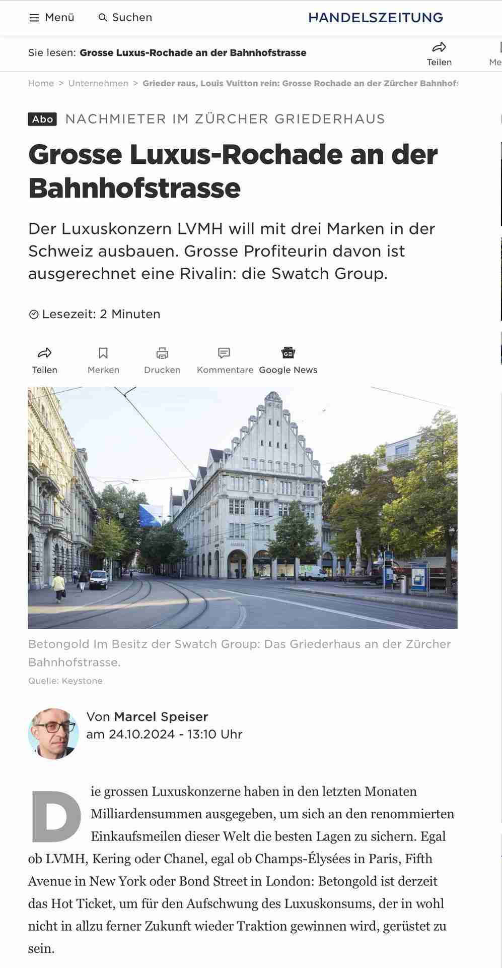 Grosse Luxus-Rochade an der Bahnhofstrasse